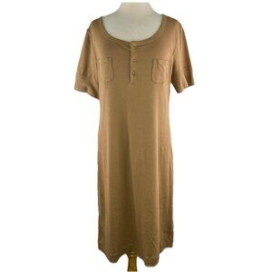 Lauren Ralph Lauren XL Dress Womens Beige Short Sleeve LRL Casual 100% Cotton